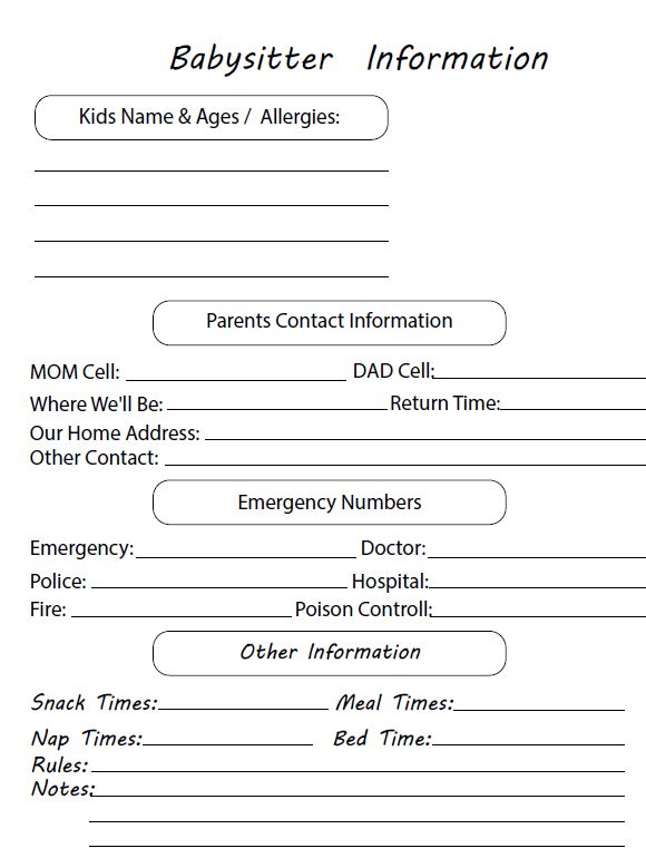 Babysitter information sheets