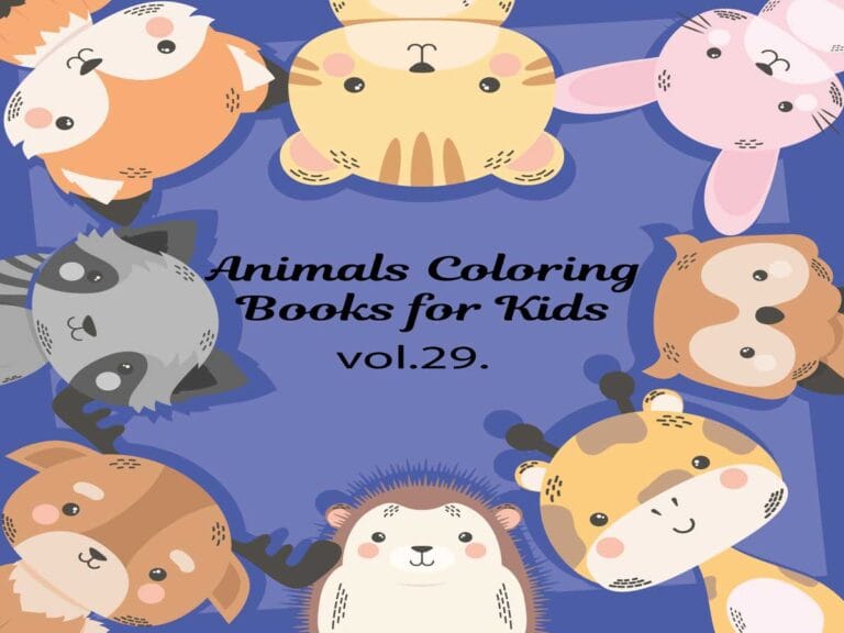 Colorful cover of an animal coloring book for kids featuring fun and friendly animal illustrations